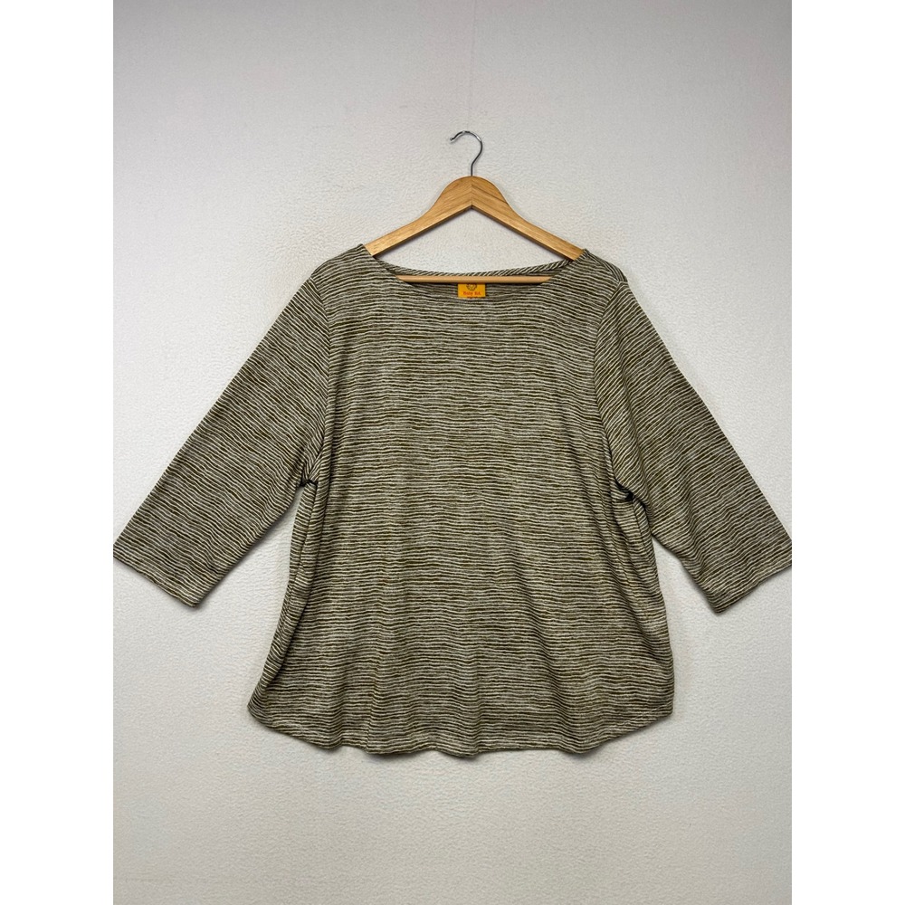 Casual Classic Ruby Rd. Woman 1X Brown Striped 3/4 Sleeve Scoop Neck Top